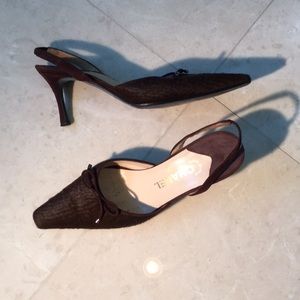 Chanel brown pony like skin sling backs Size 7.5
